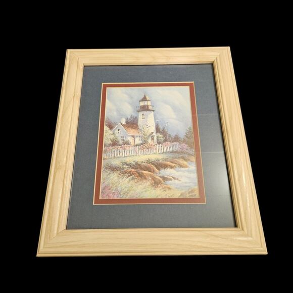 Home & Garden Party Lighthouse Coastal Print Cottage Decor Framed Wall Art 13x11 - Picture 1 of 3